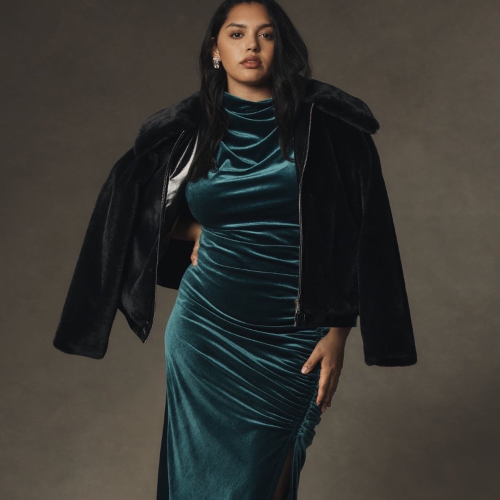 NWT Anthropologie Velvet Maya Cowl Neck Midi Dress in Emerald